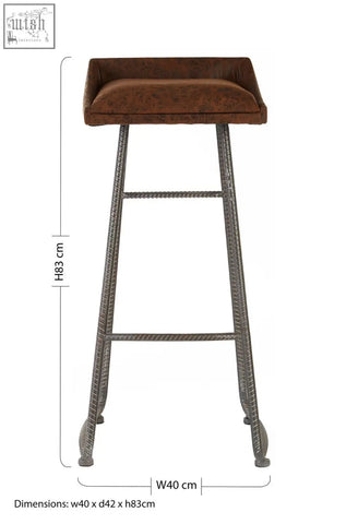 New foundry brown leather effect bar stool with rectangular leather effect bar seat and twisted metal legs