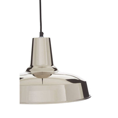 New foundry deep plate aluminium pendant light with chrome finish dome shade and black cord industrial style