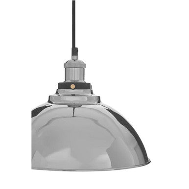 Chrome finished new foundry iron and aluminium pendant light with dome shade and exposed wiring aluminium pendant light