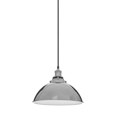 Chrome finished new foundry iron and aluminium pendant light with sleek dome shade and black cord aluminium pendant light