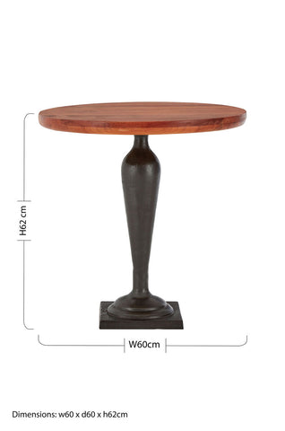 New foundry round side table with dark brown polished wooden top and black metal pedestal base perfect for small spaces