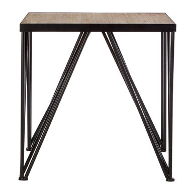 New foundry square side table with distressed black metal base and natural fir rustic wooden top perfect for any room