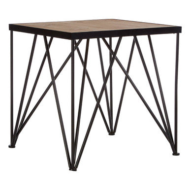 New Foundry Square side table with distressed black metal frame and natural fir rustic wooden top for stylish living rooms