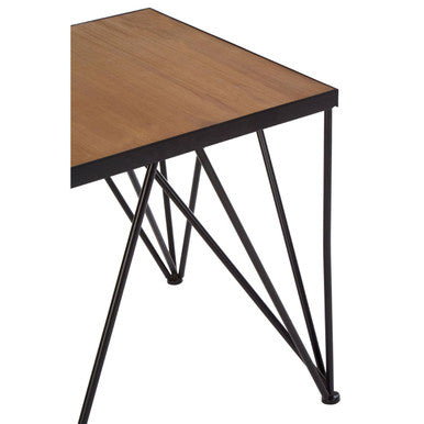 New foundry square side table with warm natural fir top and sleek distressed black metal geometric legs