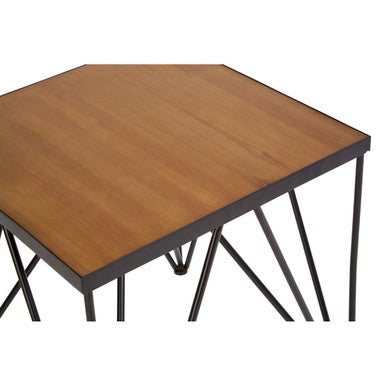 New foundry square side table with distressed black metal legs and natural fir wood top in a square design