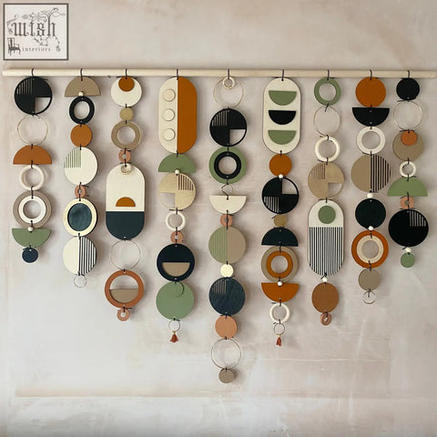 Modern wall art geometric wall hanging with layered earthy tones perfect for minimalist home decor and new home trends