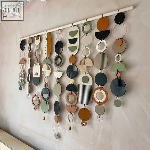 Modern wall art with layered geometric circles in earthy tones perfect for minimal home decor and large wall tapestry