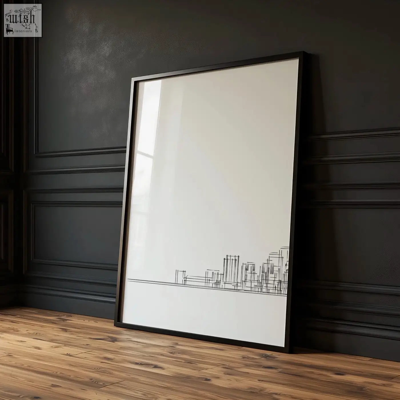 Black-framed new york posters minimalist skyline line drawing wall art prints on white background perfect for games room
