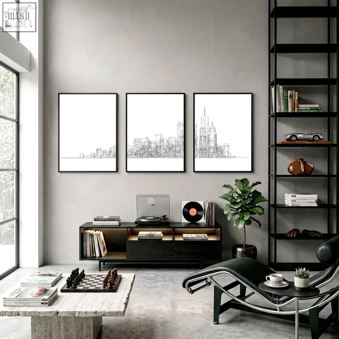 Three framed black and white minimalist new york posters line art city skyline wall art perfect for games room decor