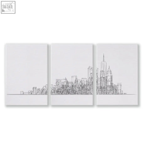 Three-panel york posters minimalist skyline line drawing wall art in black and white perfect for games room decor