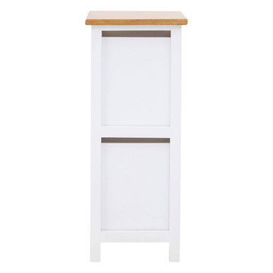 White wooden drawer chest with light oak top and two paneled doors in newport 2 drawer chest design