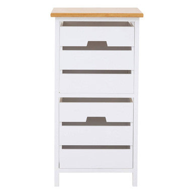 White wooden drawer chest with five drawers light wood top and gray metal handles in newport 2 drawer chest style