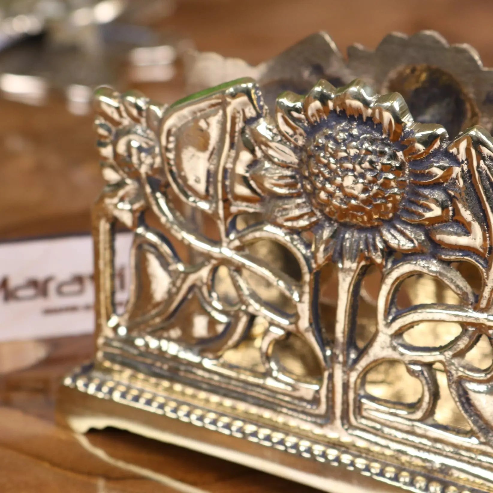 Newsa luxury desk accessories brass napkin holder with intricate sunflower design for a stylish luxury desk setup
