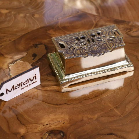 Silver-toned metal inkwell with floral cutout and beveled edge design from newsa sunflower luxury desk accessories