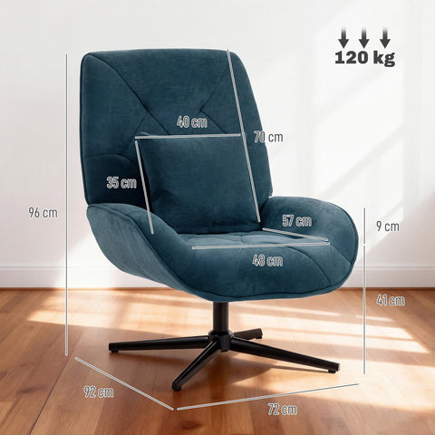 HOMCOM Accent Chair, Chenille Upholstered Swivel Armchair with Lumbar Pillow, High Back, Deep Seat and Metal Legs, Dark Green