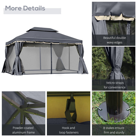 Outsunny 3 x 4m Aluminium Garden\'c2\'a0Gazebo, Marquee Canopy Shelter Pavilion Party Tent with Nets and Curtains for Garden and Deck, Black