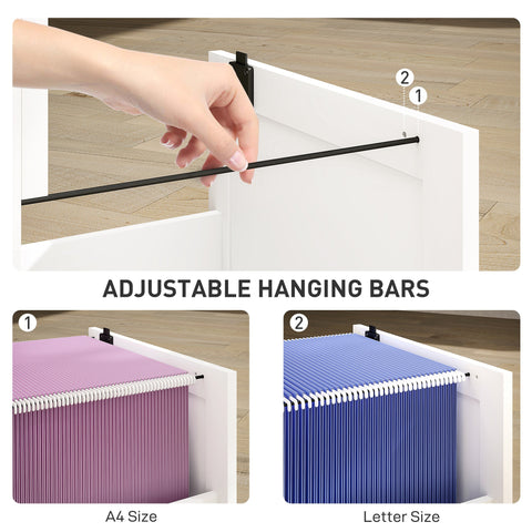 HOMCOM 2 Drawer Filing Cabinet with Lock, Office Storage Cabinet with Adjustable Hanging Bars for A4 Letter Size Files, White