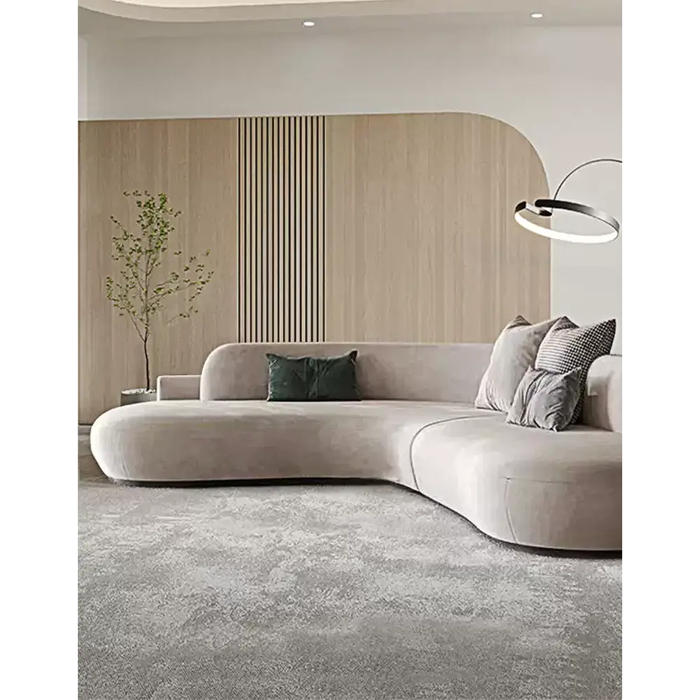 Nicosia Grey Curved Three Seater Sofa Suede