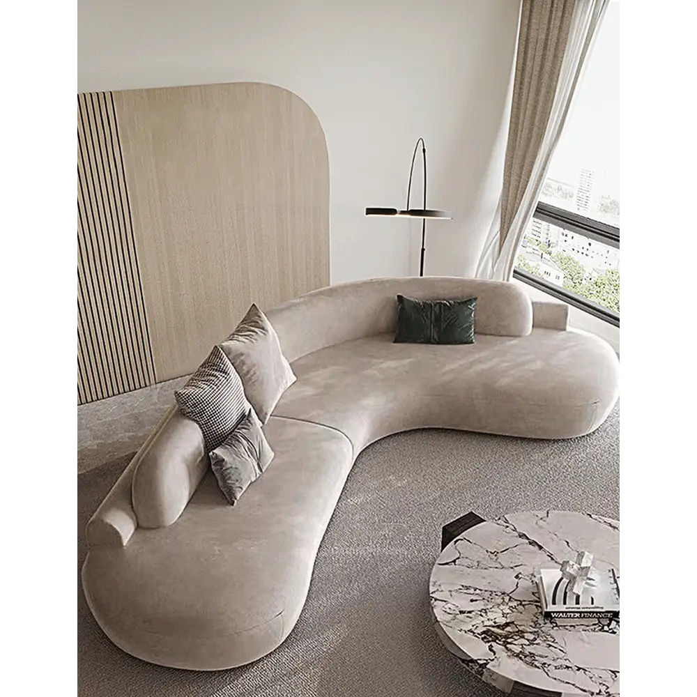 Nicosia Grey Curved Three Seater Sofa Suede - 300 x 220cm / Left hand facing