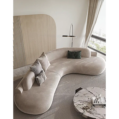 Nicosia Grey Curved Three Seater Sofa Suede - 300 x 220cm / Left hand facing