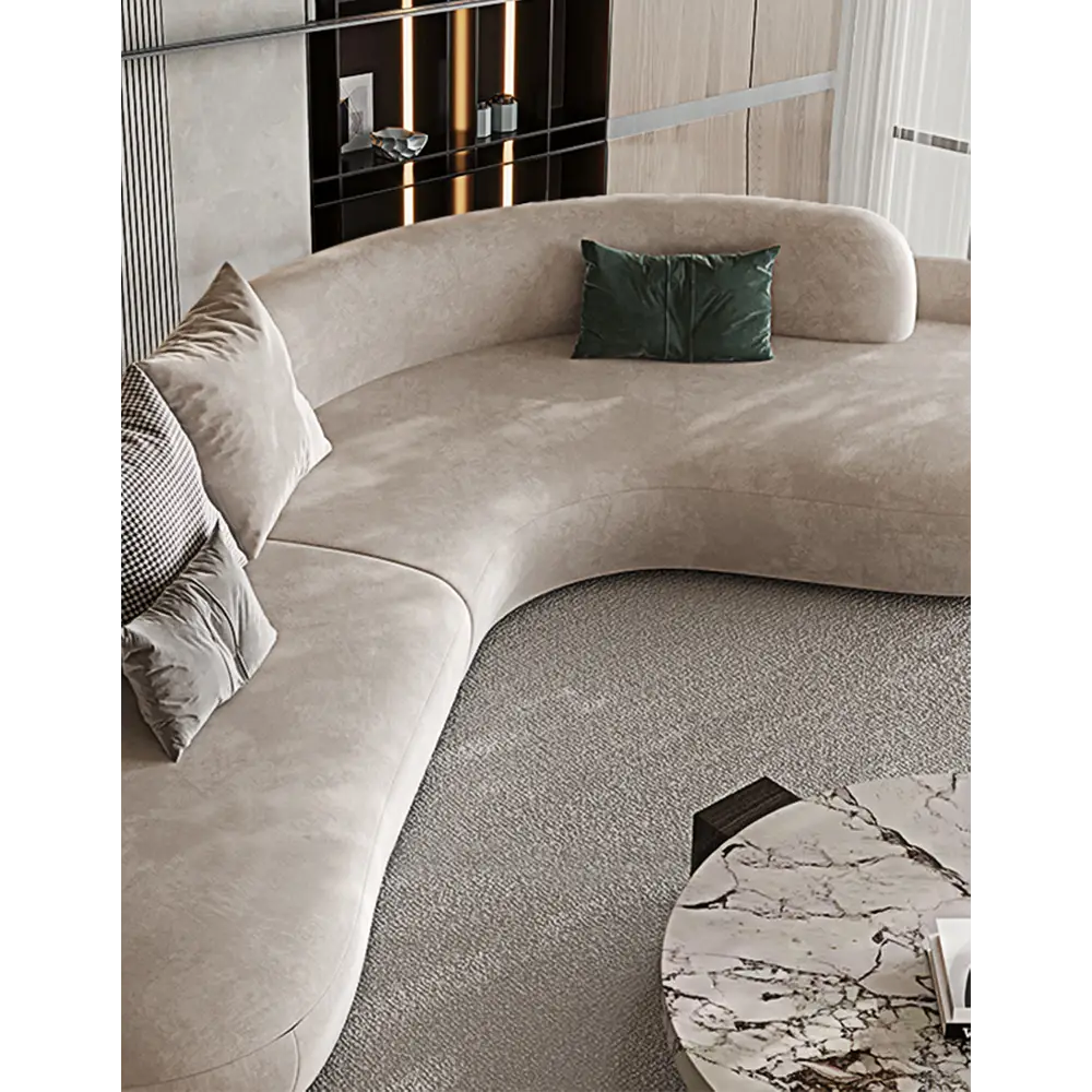 Nicosia Grey Curved Three Seater Sofa Suede