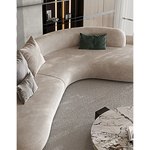 Nicosia Grey Curved Three Seater Sofa Suede