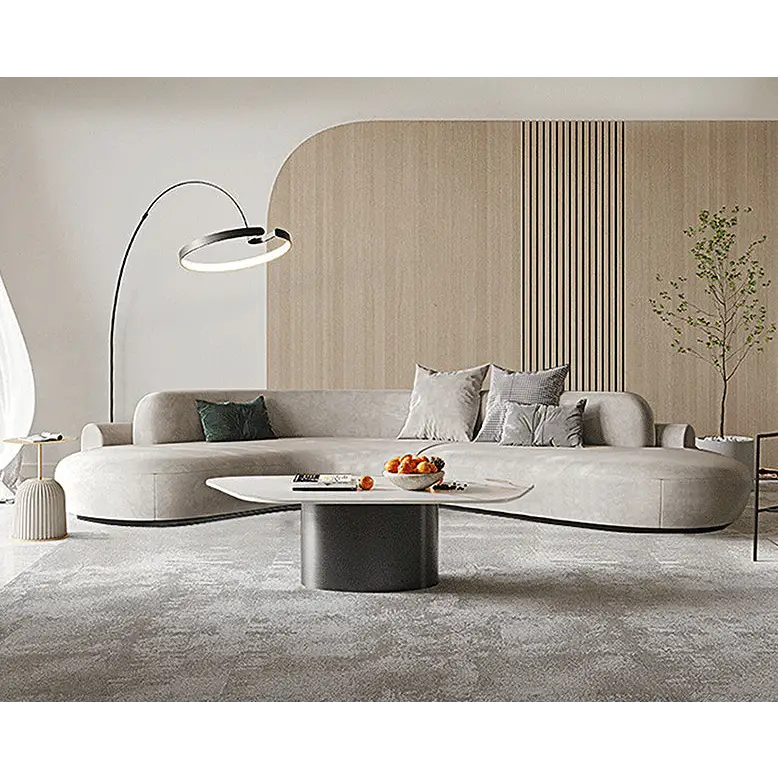 Nicosia Grey Curved Three Seater Sofa Suede