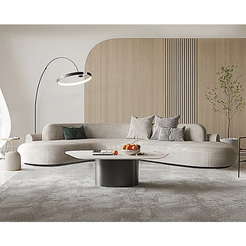 Nicosia Grey Curved Three Seater Sofa Suede