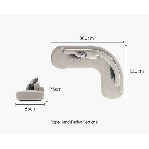 Nicosia Grey Curved Three Seater Sofa Suede