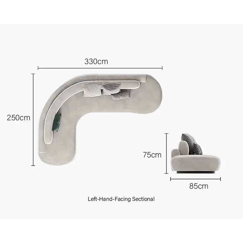 Nicosia Grey Curved Three Seater Sofa Suede