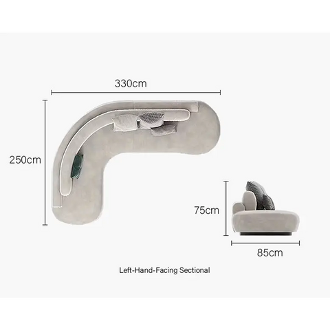 Nicosia Grey Curved Three Seater Sofa Suede