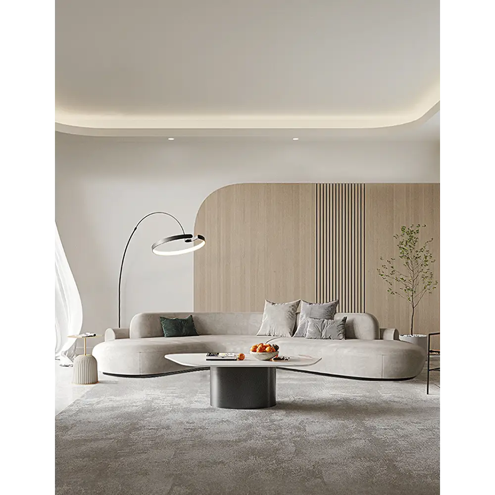 Nicosia Grey Curved Three Seater Sofa Suede