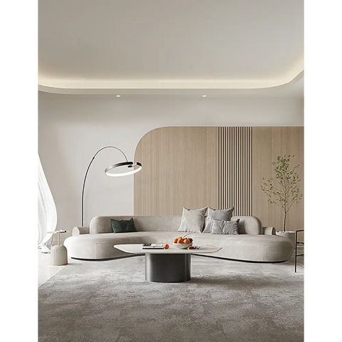 Nicosia Grey Curved Three Seater Sofa Suede