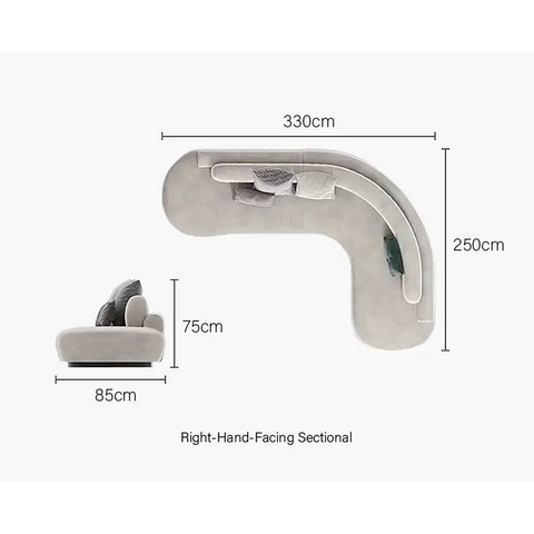 Nicosia Grey Curved Three Seater Sofa Suede