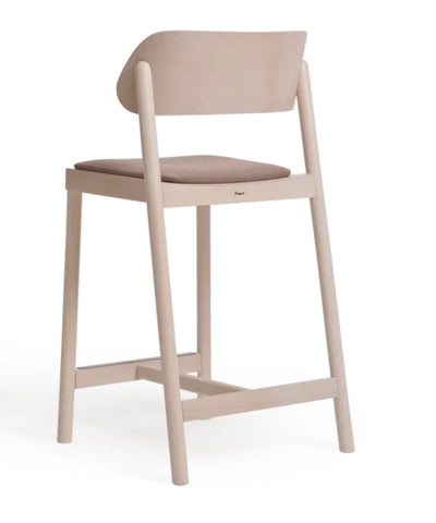 Beige wooden nimma bar stool with cushioned seat and minimalist design for stylish seating
