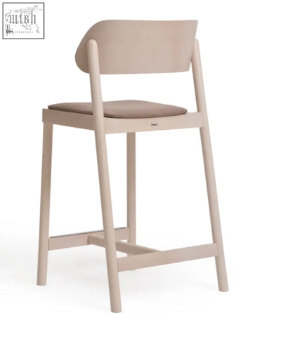 Beige wooden nimma bar stool with cushioned seat and minimalist design for stylish seating