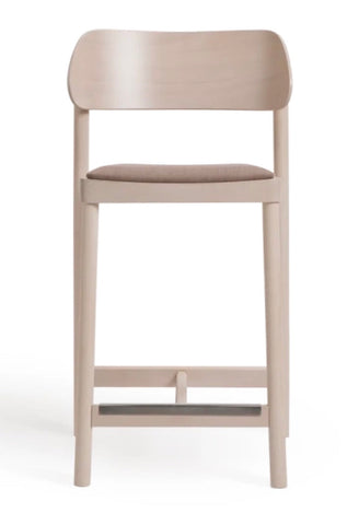 Beige wooden nimma bar stool with cushioned seat perfect for kitchen or home bar seating