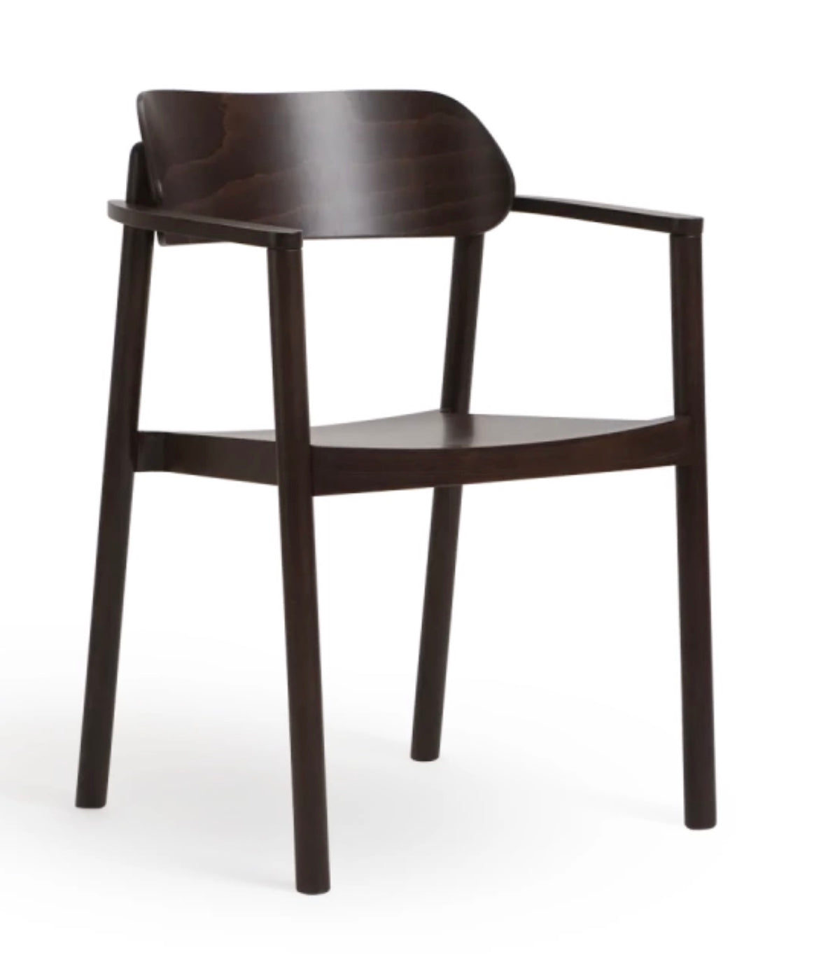 Dark brown wooden nimma chair with sleek minimalist design and smooth finish for modern living spaces