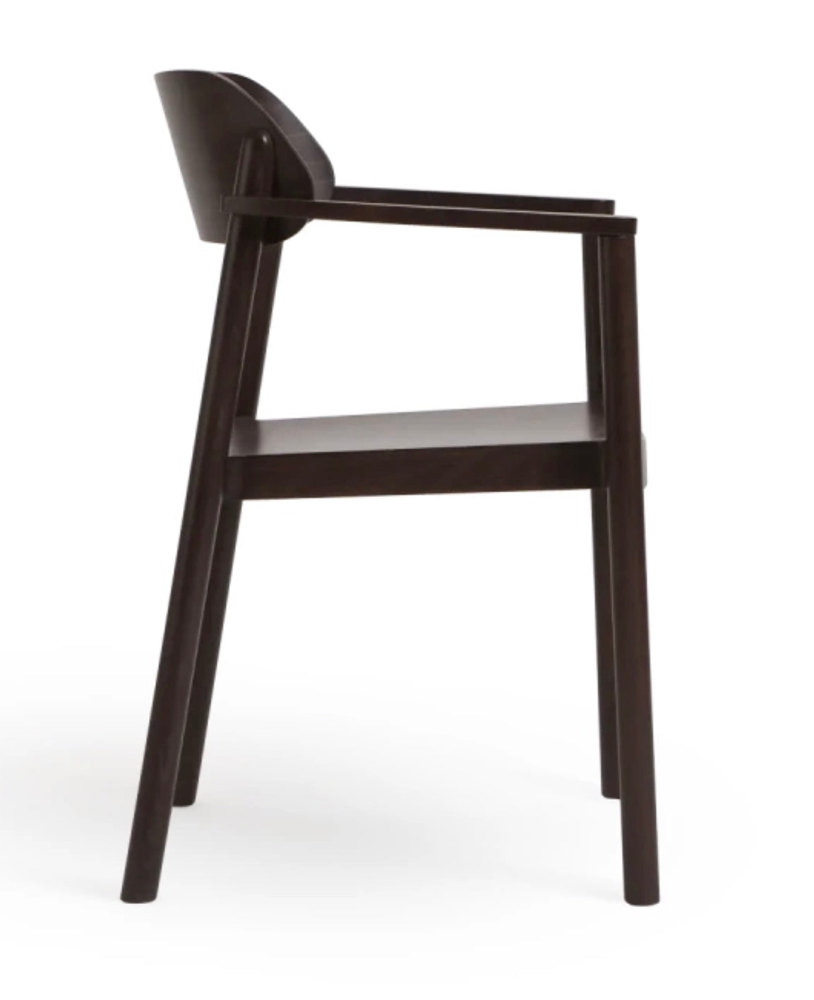 Dark wood armchair with sleek minimalist design and integrated backrest the nimma chair