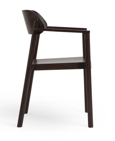Dark wood armchair with sleek minimalist design and integrated backrest the nimma chair