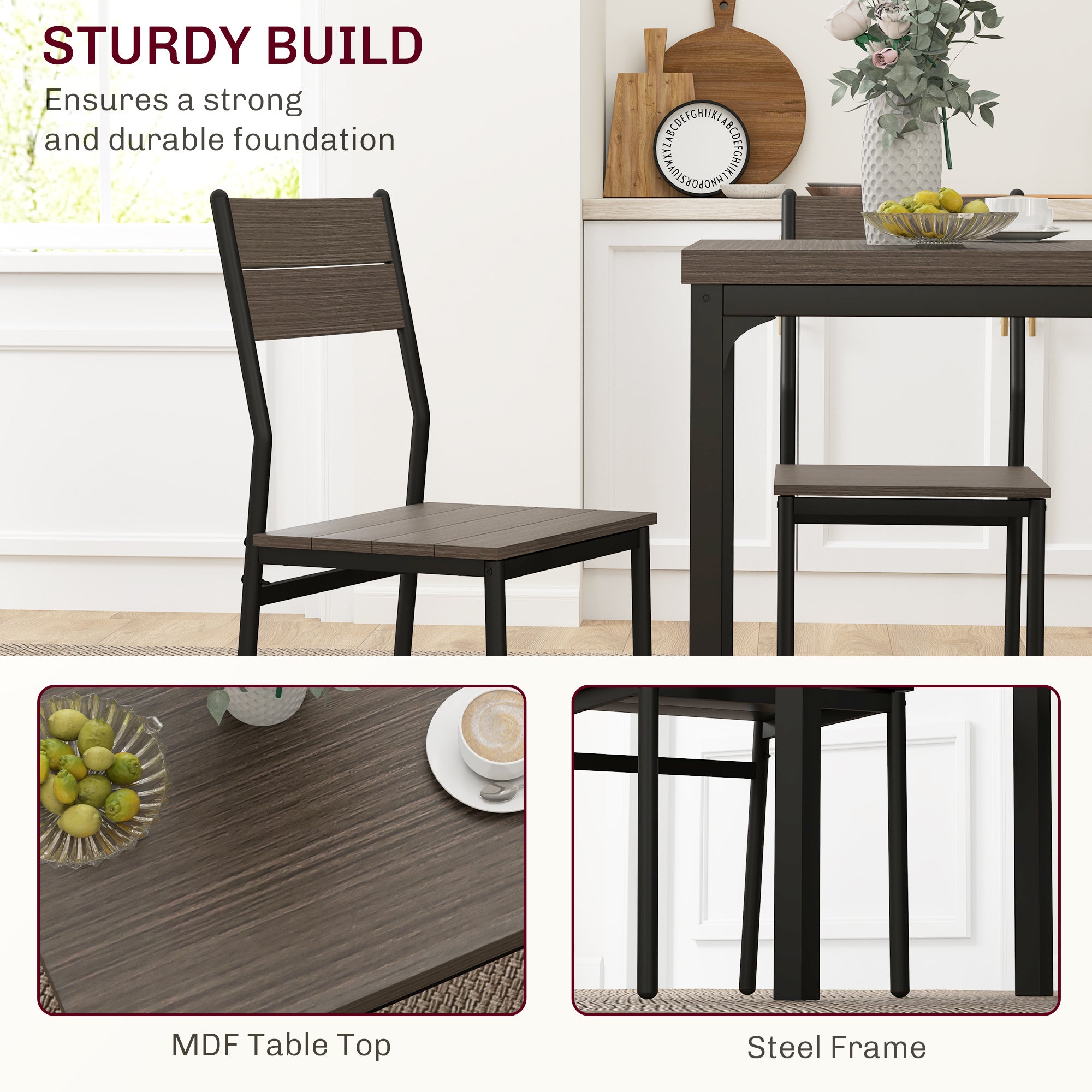HOMCOM Three-Piece Minimal and Compact Dining Set, Grey Wood Grain