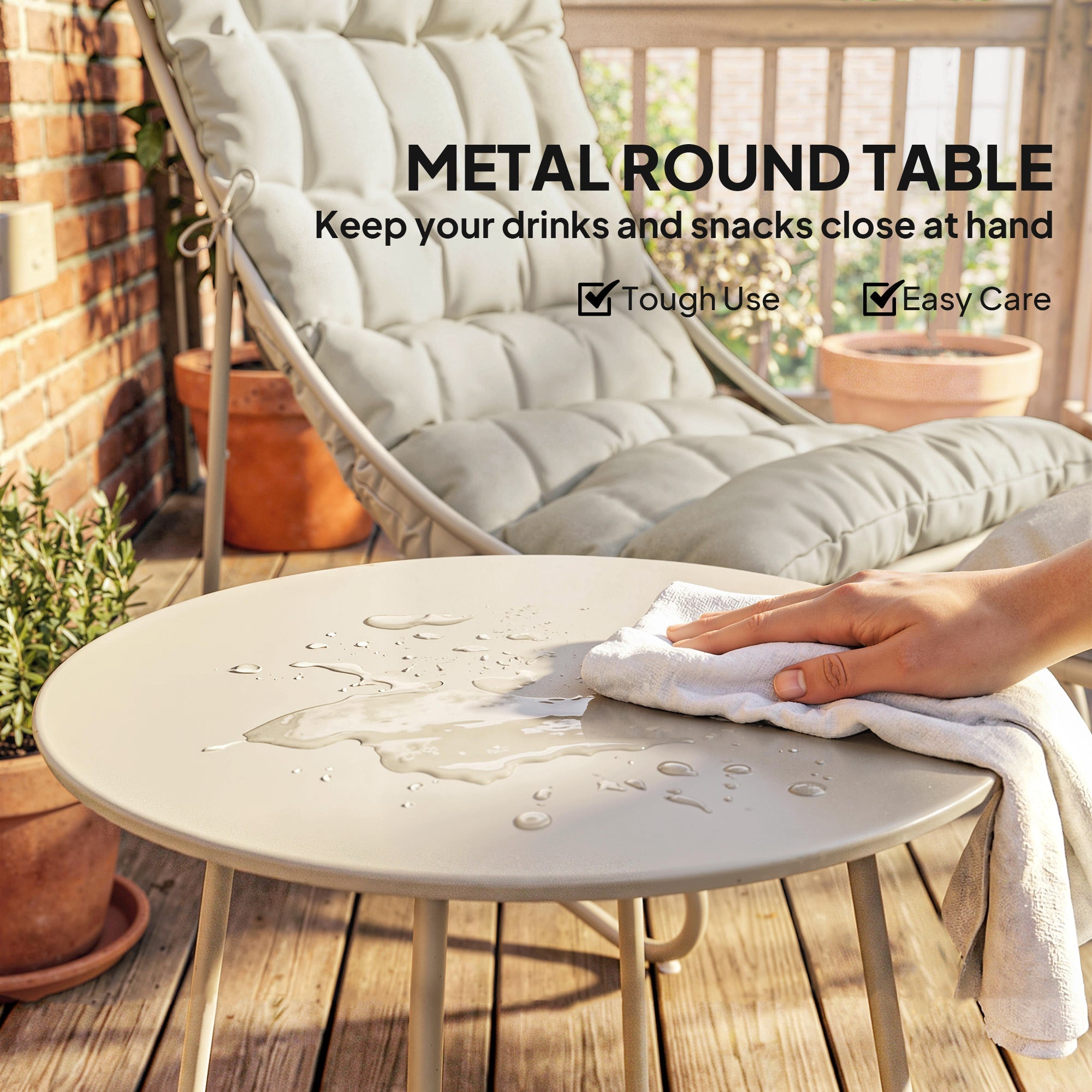 Outsunny Bistro Set for Garden, 3 Piece Outdoor Table and Chair with Footstool and Removable Cushions, Comfy Balcony Furniture