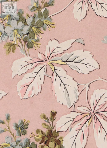 Pink floral wallpaper from no049 spring romance vintage archive poster prints with delicate leaves and ethically sourced materials