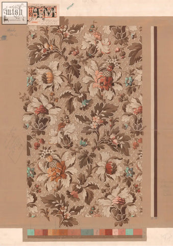 A vintage powder symphony floral wallpaper sample with muted blossoms on beige for archive poster prints using ethically sourced materials