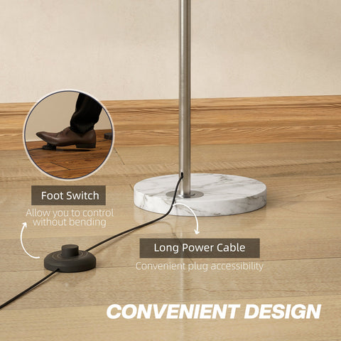 HOMCOM Arc Floor Lamp for Living Room, Modern Adjustable Standing Lamp with Faux Black Marble Base Silver Tone
