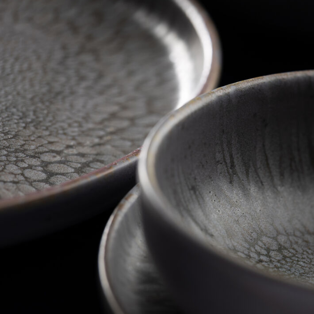 Gray ceramic nocturne bowl 6.25 inch with a crackled glaze finish perfect for serving or decor