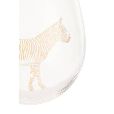 Clear glass wine tumbler with a delicate gold zebra curved foil design perfect for classy sips