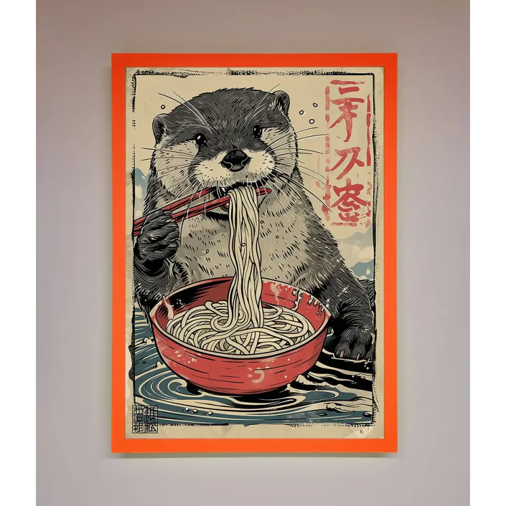 Noodles Otter Framed Wall Art - A3 (29.7 x 42 cm) / Neon Orange - Framed Print