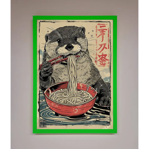 Noodles Otter Framed Wall Art - B0 (100 x 141 cm) / Neon Dark Green - Framed Print