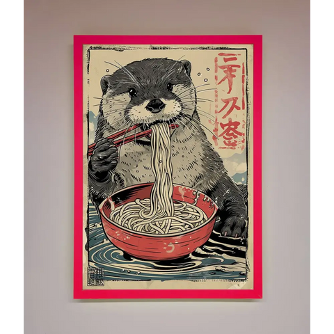 Noodles Otter Framed Wall Art - B0 (100 x 141 cm) / Neon Pink - Framed Print
